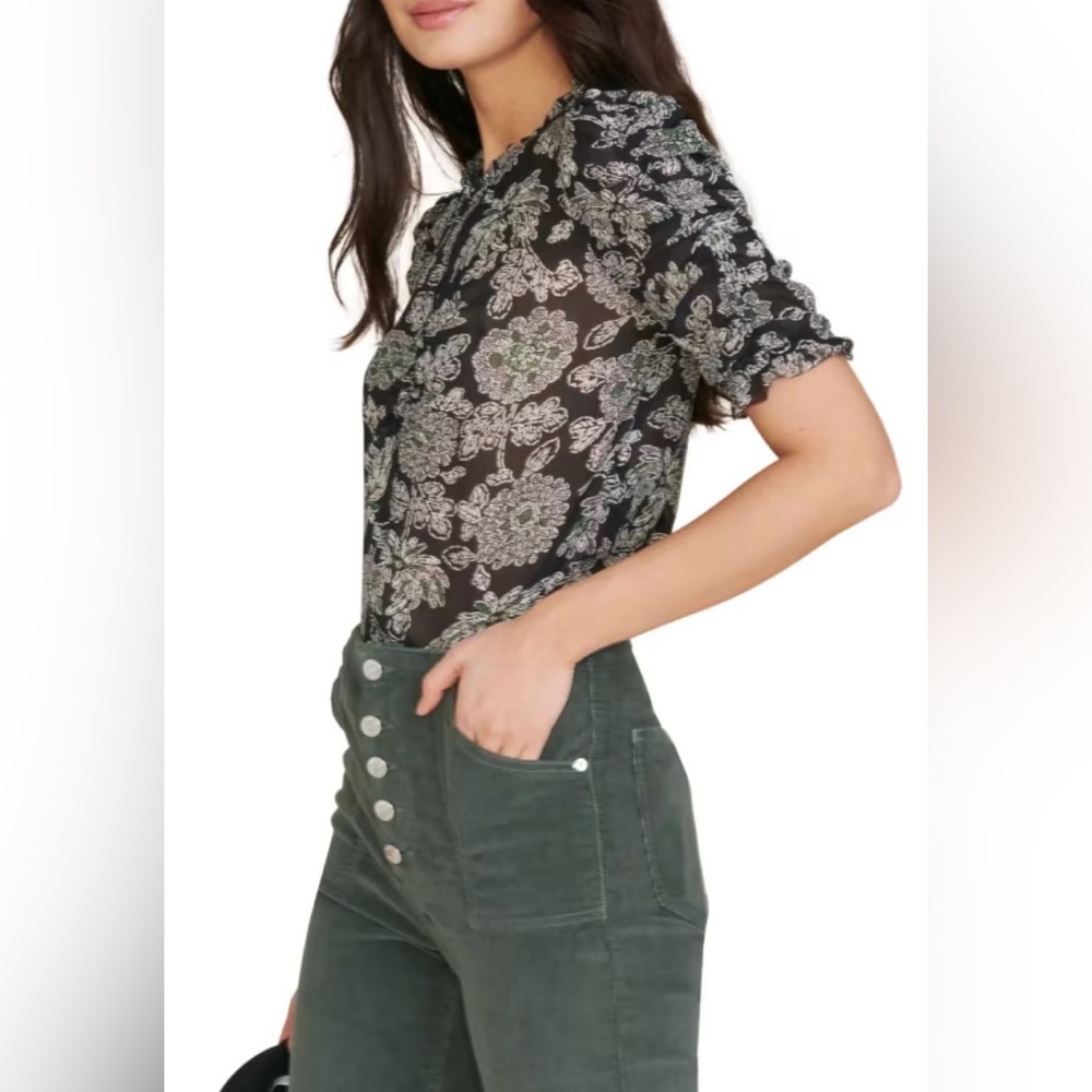 VERONICA BEARD Natuka Floral Print Sheer Ruffle Silk Blouse - Picture 4 of 12